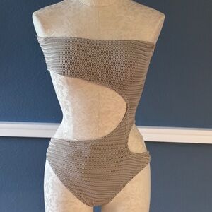 Alexis Tan Chelsea Cutout Monokini Bathing Suit in Tan Size Small